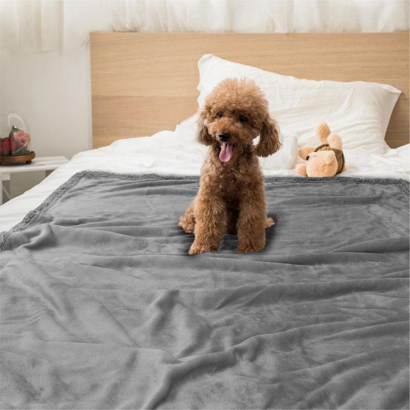 PetAmi Waterproof Dog Blanket for Bed Couch Sofa Cover, Reversible Faux Shearling Fleece Pet Throw