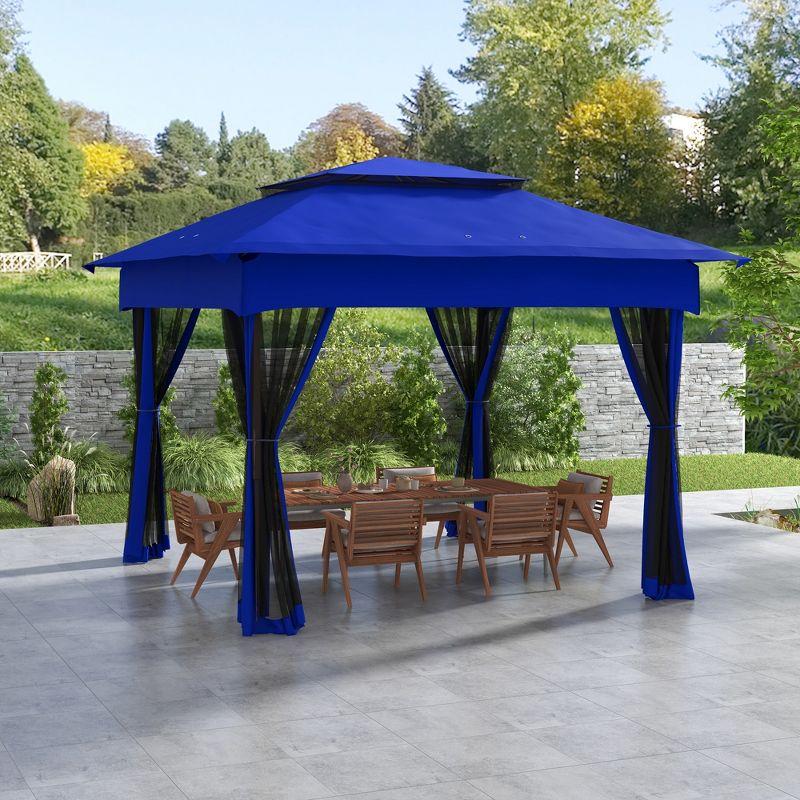 Outsunny 10.7' x 10.7' Pop Up Gazebo Outdoor Canopy Shelter with 2-Tier Soft Top & Removable Zipper Netting, Event Tent with Large Shade, Blue