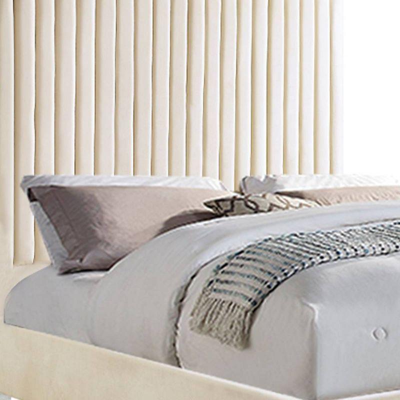 Acme Furniture 86" Queen Bed Edzia Bed Beige Velvet: Luxurious Upholstered Panel, Wood Frame, Acrylic Textile