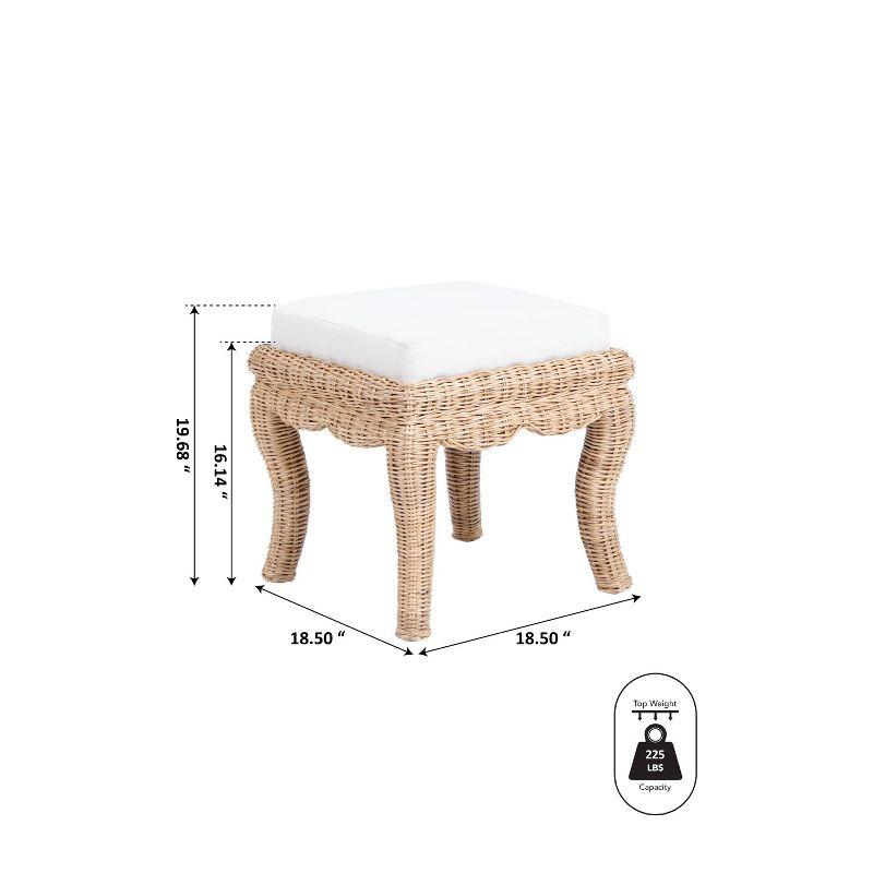 JONATHAN Y Rowan 19.7" Bohemian Designer Woven Rattan/Wood Vanity Stool, White Cushion with Natural Frame