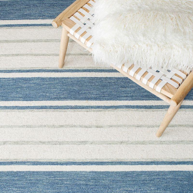 Handmade Blue and White Wool Square Area Rug