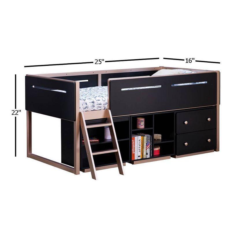 22" Prescott Decorative Bookshelf Black Rose-Gold - Acme Furniture: 4-Tier, Wood Frame, Enclosed Back with Drawer