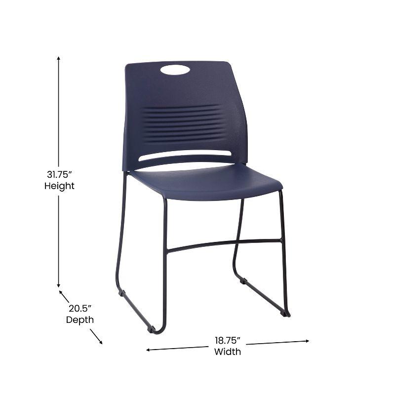 Navy Armless Plastic Stacking Reception Chair with Steel Base