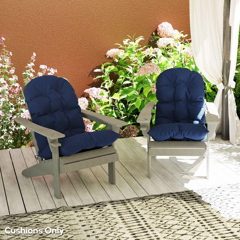 Outsunny Adirondack Chair Cushions Set of 2, Tufted High Back Patio Chair Cushions with Ties, Non-Slip Cushions for Adirondack Chairs, Navy Blue