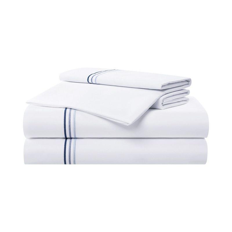 Lapis Blue Embroidered Cotton Sateen Full Sheet Set