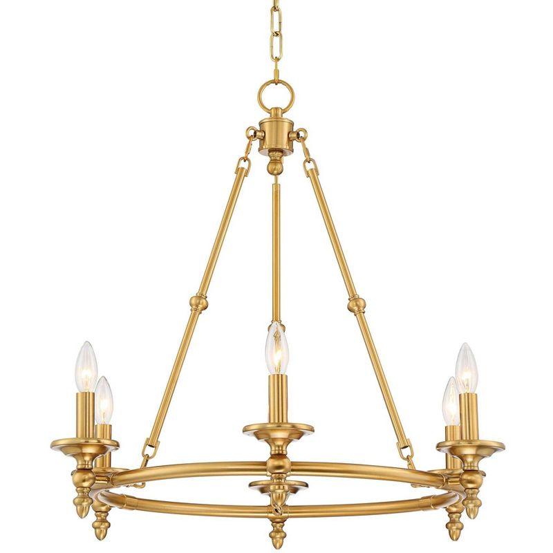 Stiffel Warm Antique Brass Wagon Wheel Chandelier 28" Wide Farmhouse Rustic 6-Light Fixture for Dining Room Living House Foyer Kitchen Island Entryway