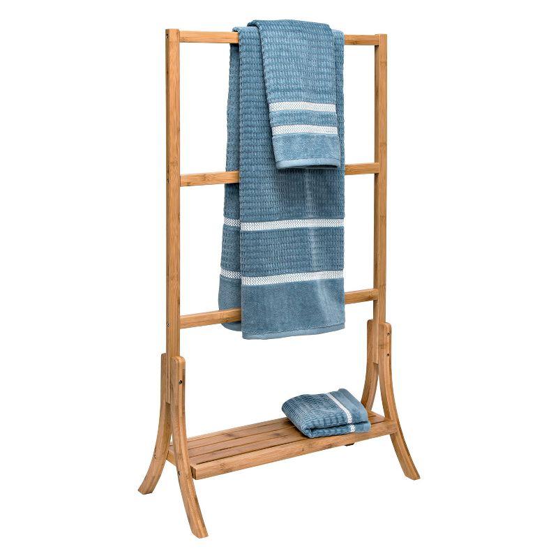 Natural Bamboo 3-Tier Freestanding Towel Rack with Shelf