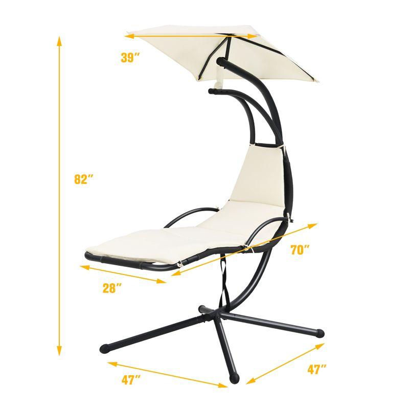 Tangkula Outdoor Hanging Chaise Lounge Chair Floating Chaise Swing Lounger w/Canopy & Cushion Beige