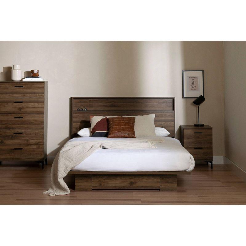 Natural Walnut Queen Bed with Storage Drawer and Headboard