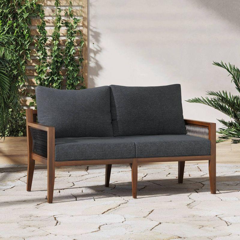 Freya Bohemian Dark Gray Acacia Wood Outdoor Loveseat