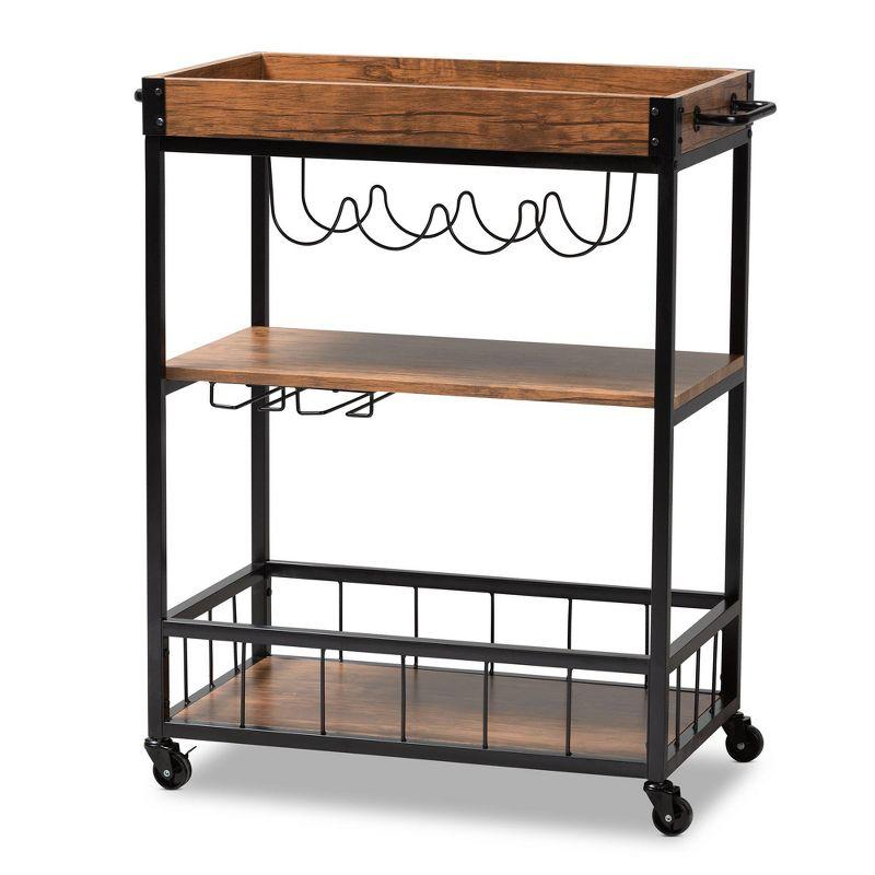 Cerne Vintage Industrial Chic Bar Cart with Built-in Wine & Glassware Storage