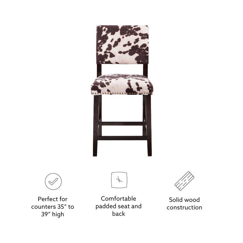 Linon 24" Corey Microfiber Upholstery Counter Height Barstool Cow print : Farmhouse Style, Wood Frame, Footrest