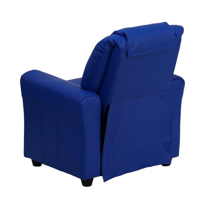 Blue Vinyl Kids Recliner with Wood Frame and Cup Holder