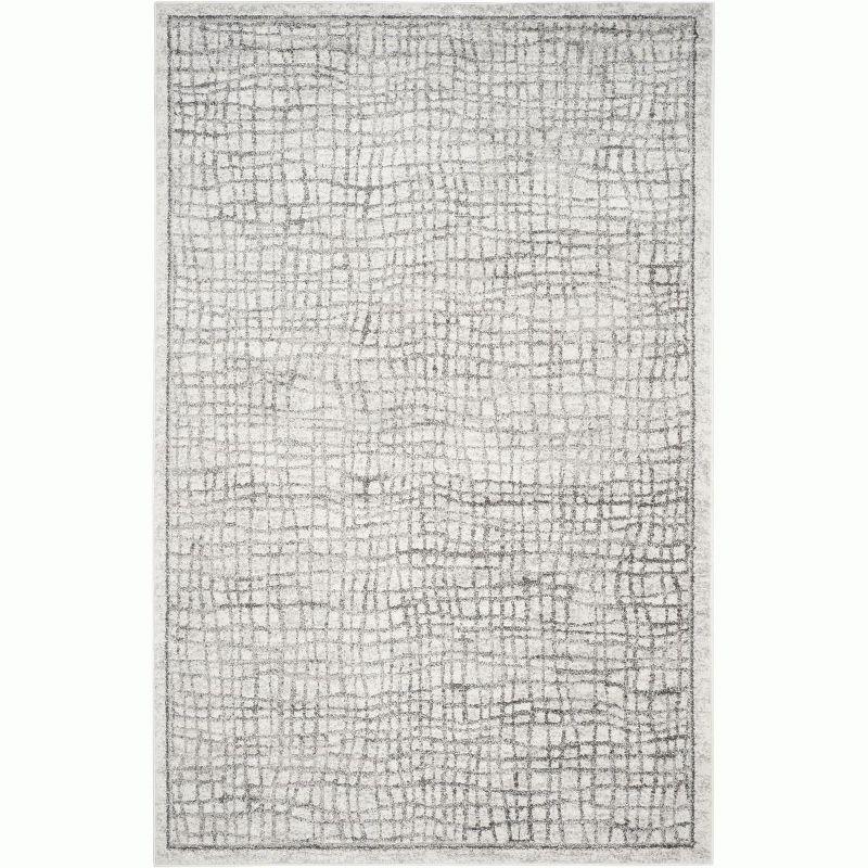 Ivory and Silver Rectangular Synthetic Area Rug, 6' x 9'