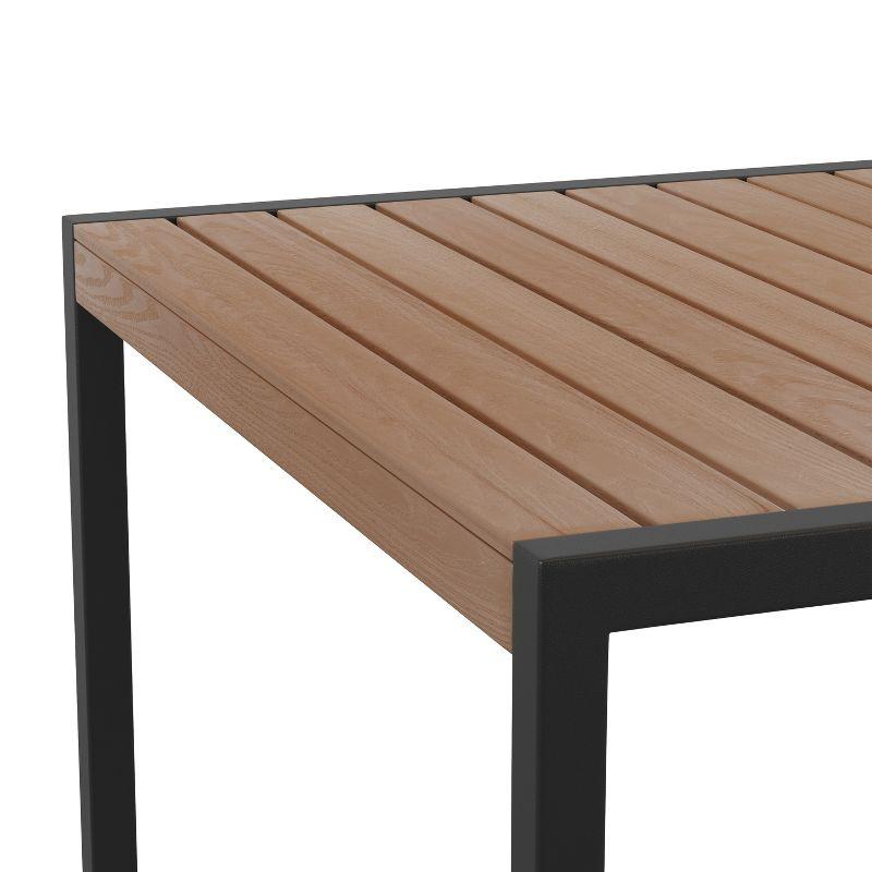 Merrick Lane 30" x 48" Outdoor Dining Table with Faux Teak Poly Slat Top and Powder Coated Steel Frame