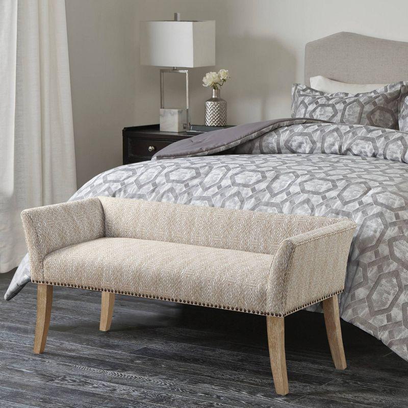 Madera Accent Bench Taupe: Madison Park, Rectangle, Nailhead Trim, Polyester Upholstery, Wood Legs