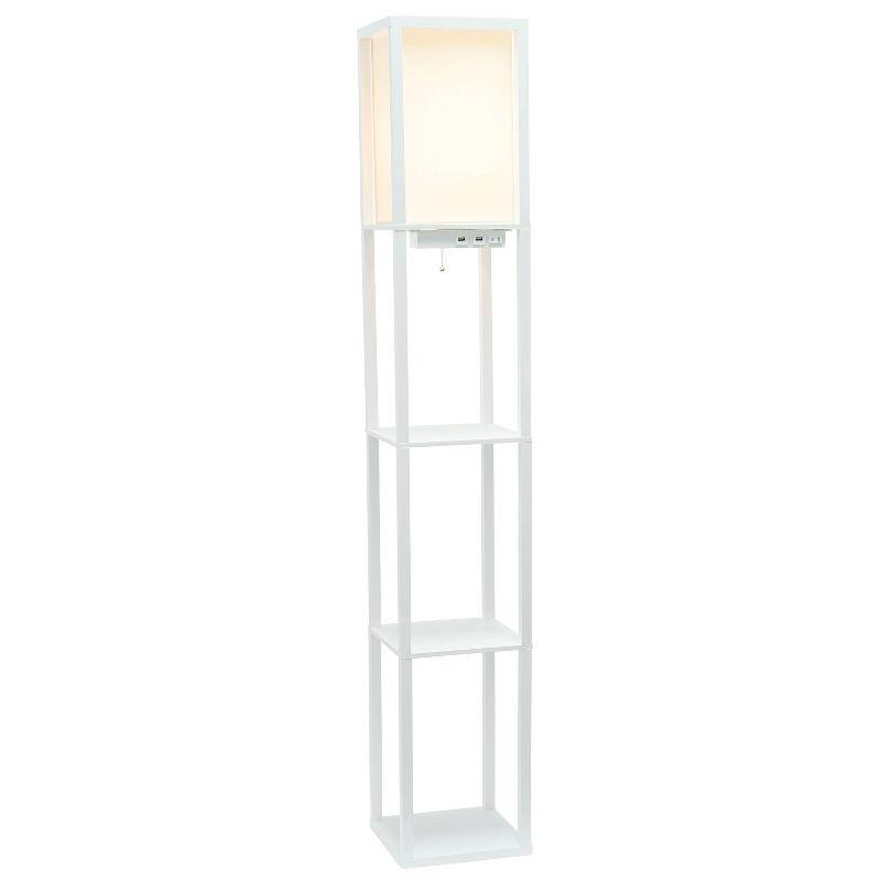 Creekwood Home Classix 62.5" 3-Tier Storage Floor Lamp with Charging Ports and Outlet White