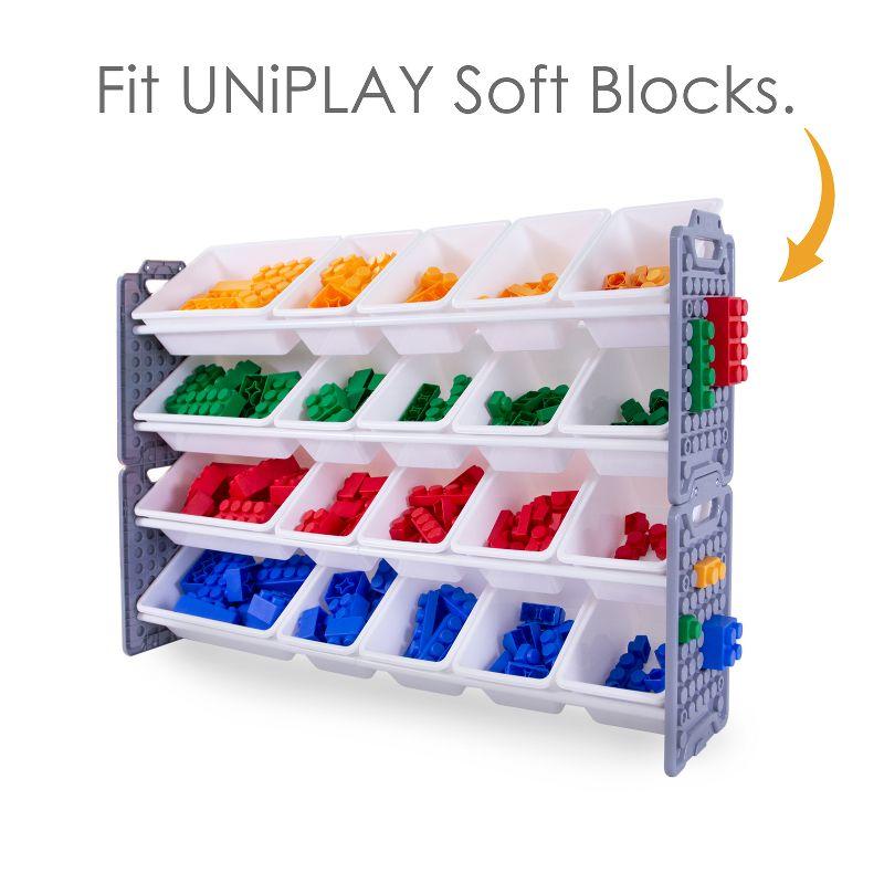 UNiPLAY Toy Organizer With 20 Removable Storage Bins and Block Play Panel, Multi-Size Bin Organizer