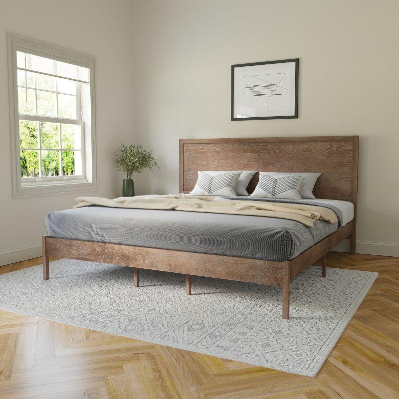 King Light Brown Solid Wood Platform Bed with Headboard