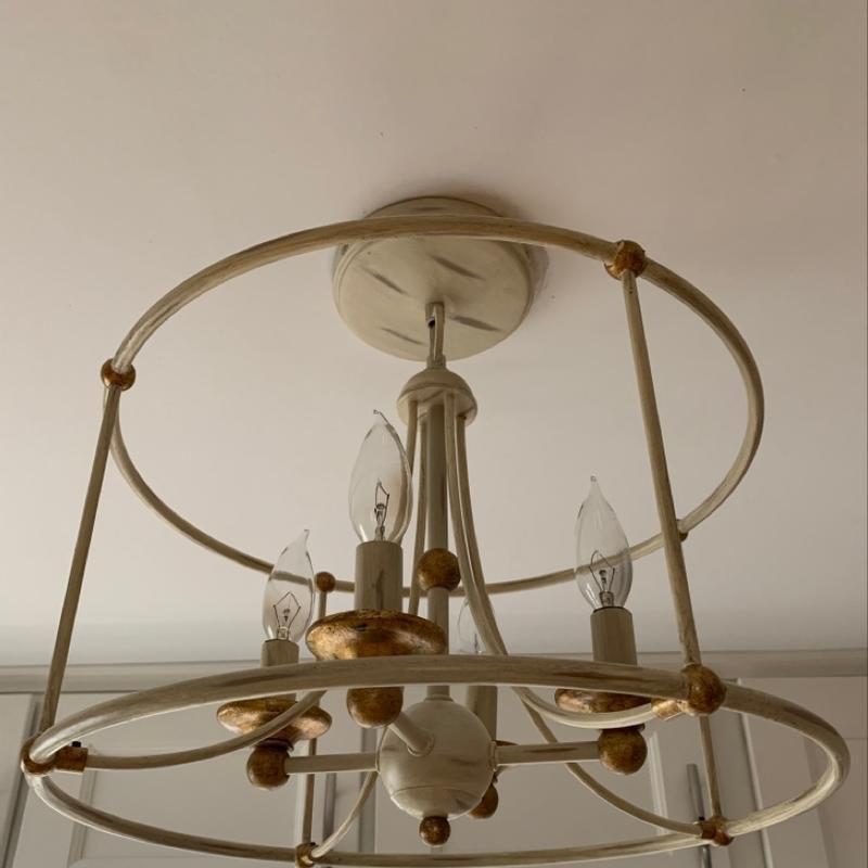 Farmhouse White and Gold 4-Light Glass Drum Ceiling Fixture