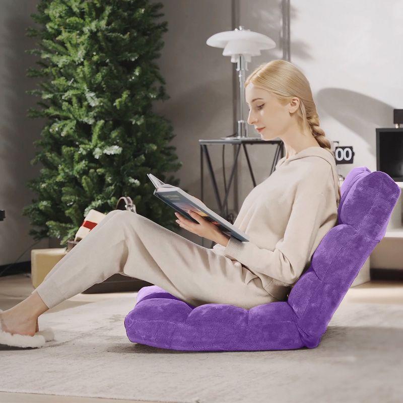 Tangkula Adjustable 14-Position Floor Chair ,Padded Gaming Chair Lazy Recliner Purple