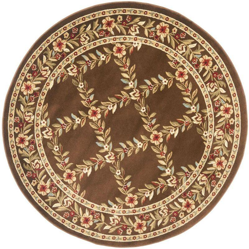 Lyndhurst Brown Round Floral Synthetic Area Rug