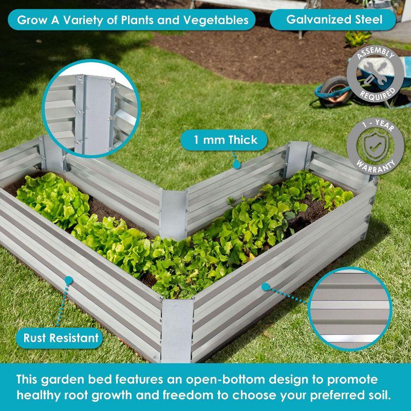 Sunnydaze Galvanized Steel L-Shaped Raised Garden Bed - Silver