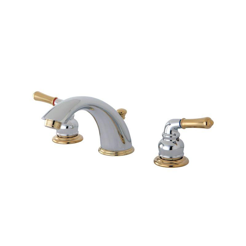 Kingston Brass KB964 Kingston Brass Magellan Two-Handle 3-Hole Deck Mount Widespread Bathroom Faucet with Retail Pop-Up Drain