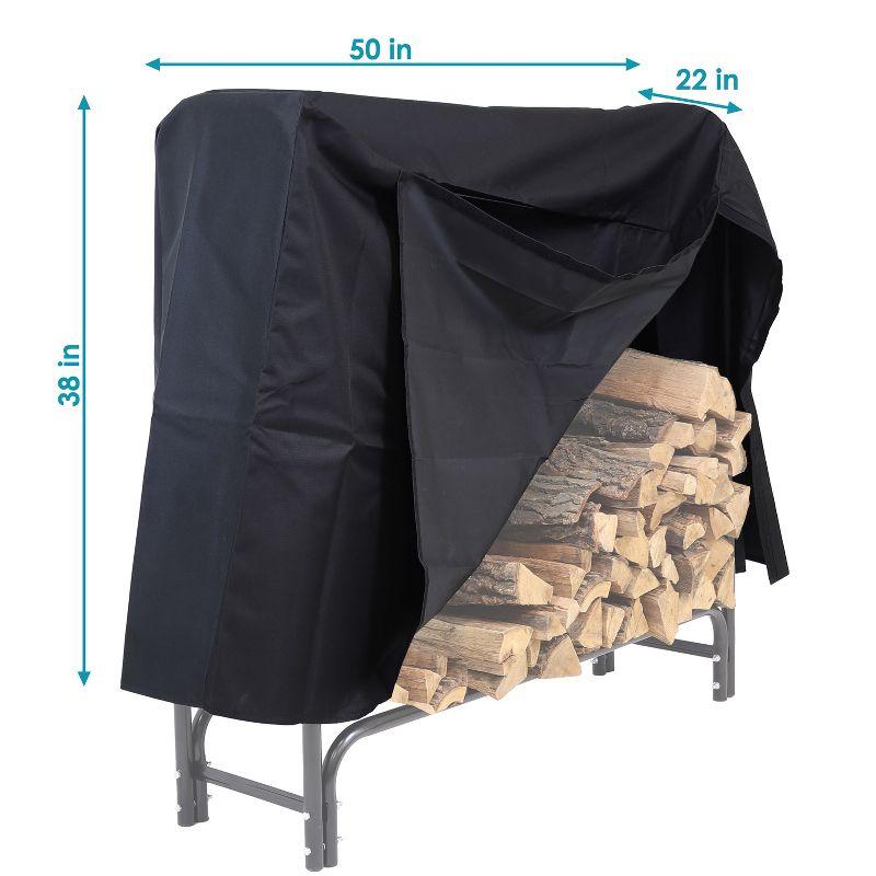 Sunnydaze Outdoor Weather-Resistant Heavy-Duty Polyester with PVC Backing Firewood Log Rack Cover - 4' - Black