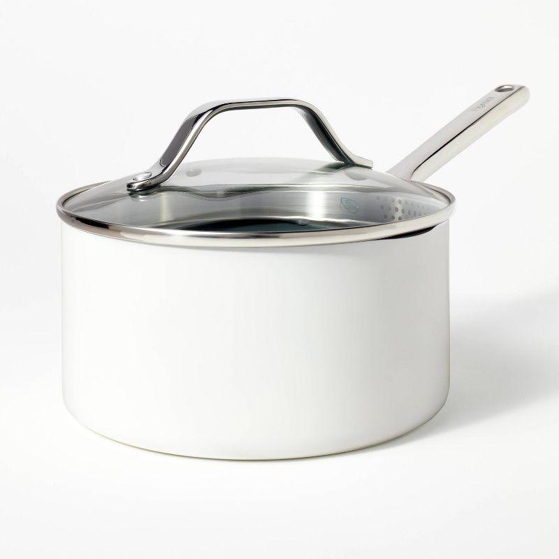 3qt Nonstick Ceramic Coated Aluminum Sauce Pan Cream - Figmint™