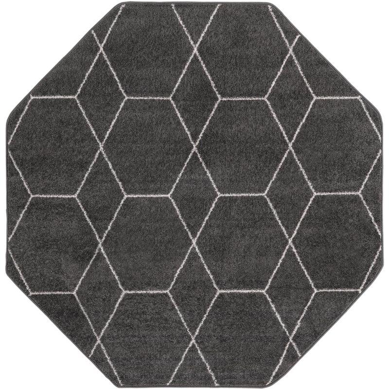 Dark Gray Octagon Synthetic Trellis Stain-Resistant Rug