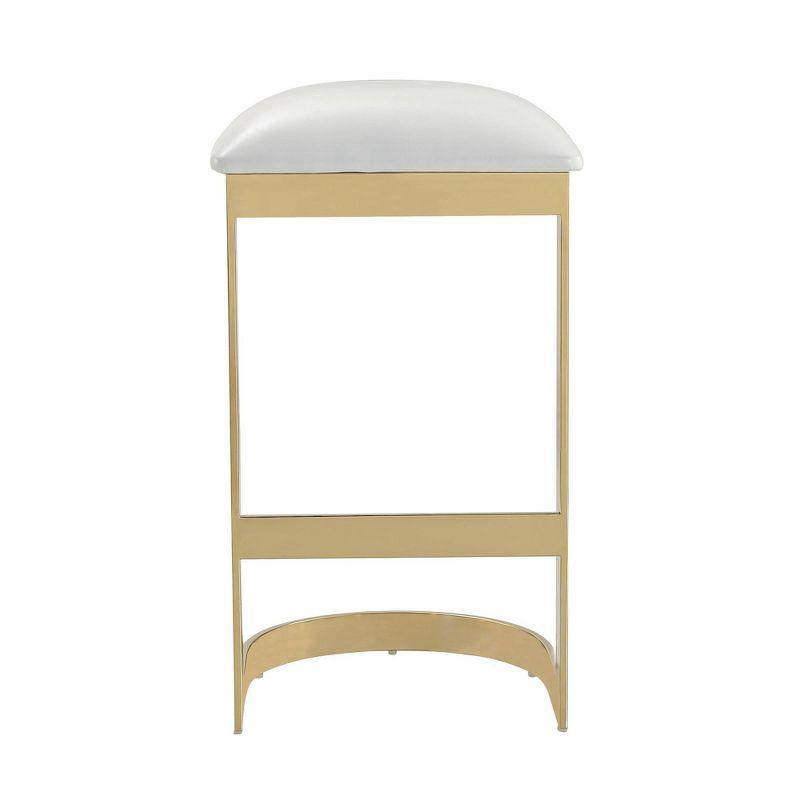 Set of 2 Aura Upholstered Stainless Steel Barstools White - Manhattan Comfort: No Assembly, Fixed Height