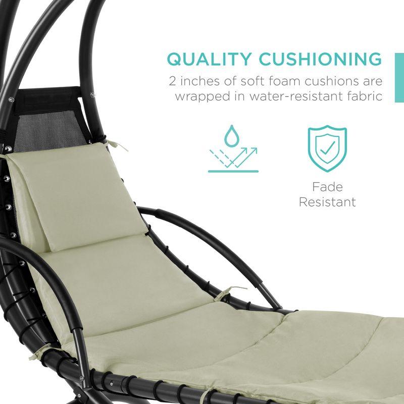 Best Choice Products Hanging Curved Chaise Lounge Chair Swing for Backyard, Patio w/ Pillow, Shade, Stand - Sage