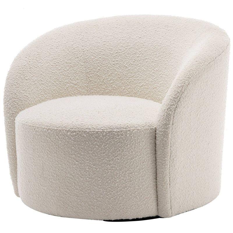 Cream Upholstered Swivel Barrel Accent Chair with Wood Frame