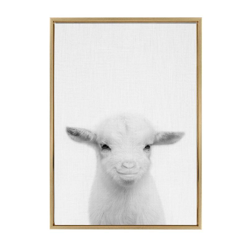 23" x 33" Sylvie Baby Goat Framed Canvas by Simon Te Tai Gold - Kate & Laurel All Things Decor: Modern Style, Plastic Frame