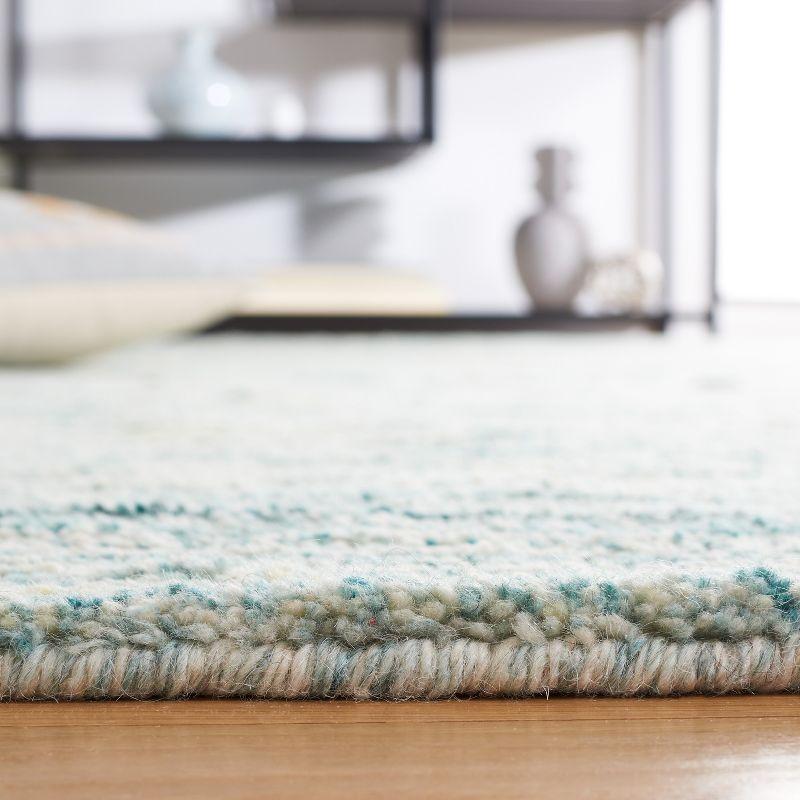 Turquoise and Ivory Handmade Wool Shag Rug, 4' x 6'