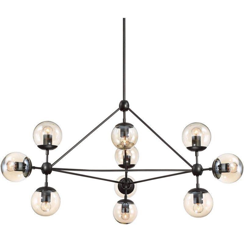 Possini Euro Design Gable Black Large Chandelier 41 1/2" Wide Mid Century Modern Cognac Glass Shade 10-Light Fixture for Dining Room Kitchen Island