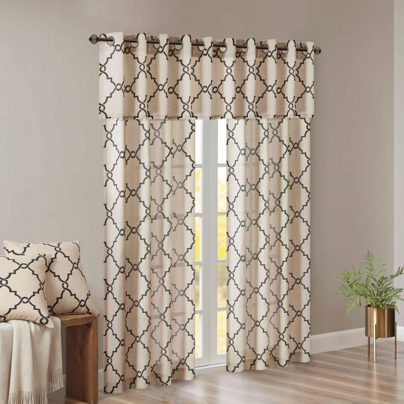 Fretwork Print Grommet Top Window Curtain Panel