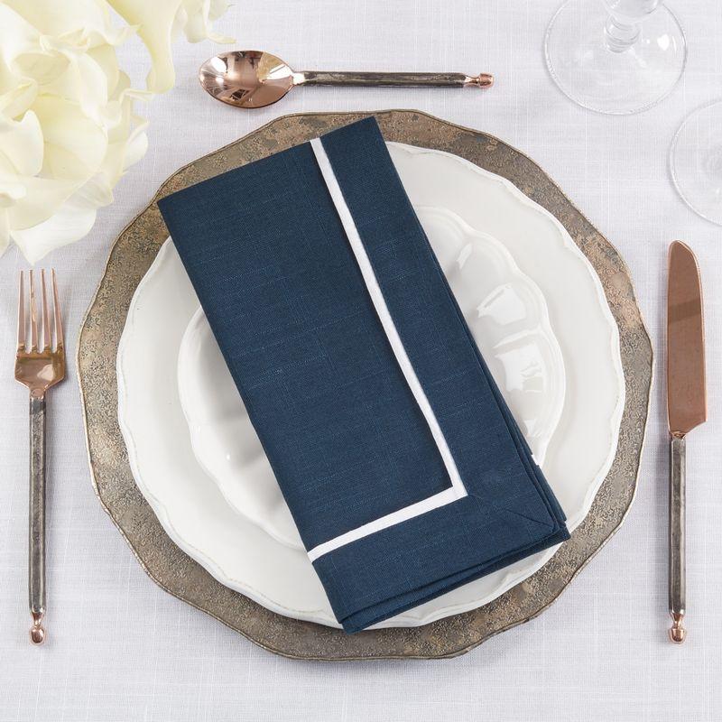 Navy Blue Classic Border Design Table Napkins, Set of 4