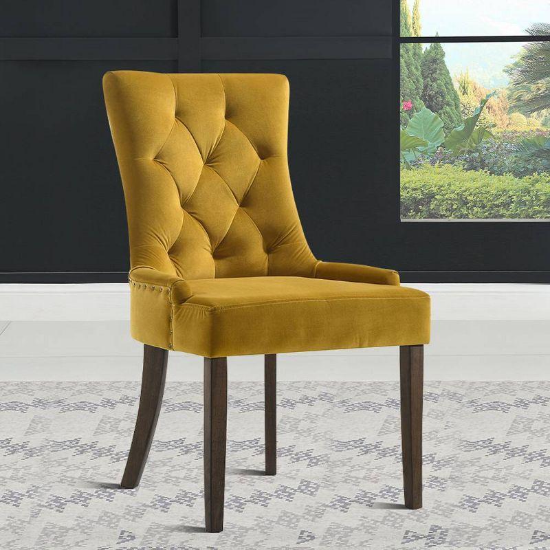 Espresso Wood & Yellow Velvet Upholstered Side Chair