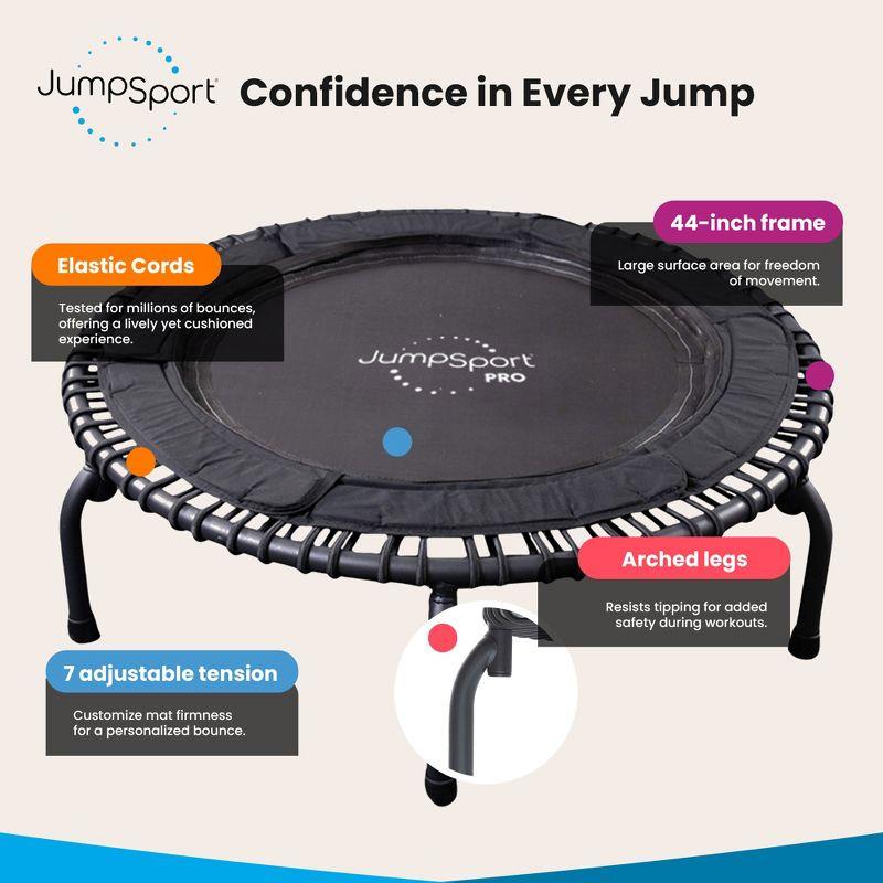 JumpSport PRO Indoor Heavy Duty Lightweight 44 Inch Folding Fitness Trampoline with Arched Legs and 7 Adjustable Tension Settings