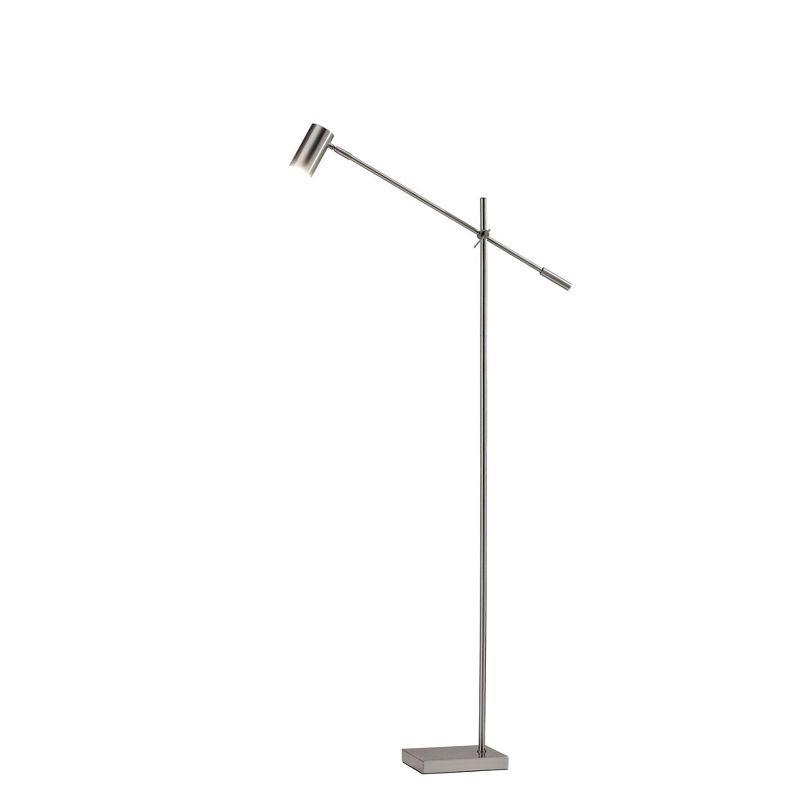 Sleek Brushed Steel LED Floor Lamp with Touch Sensor and Adjustable Arm