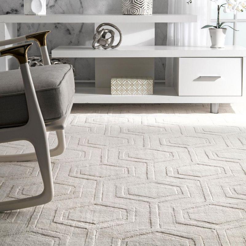 Nuloom Ambrose Geometric 2x8 Wool Runner Indoor Area Rug for Living Room Bedroom Dining Room Entryway Hallway Kitchen, Ivory