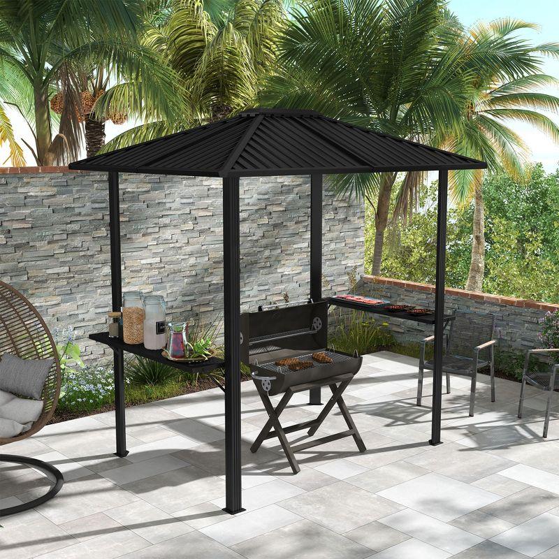 Black Aluminum Grill Gazebo with Metal Roof and Side Shelves