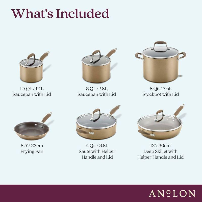 Anolon Advanced Home 11pc Set Bronze: Nonstick Cookware, Hard Anodized Aluminum, Gas & Electric Compatible