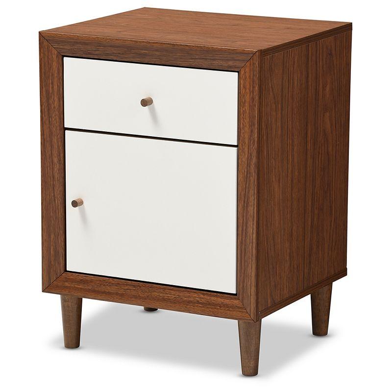 Scandinavian Mid-Century Modern White & Walnut 1-Drawer Nightstand