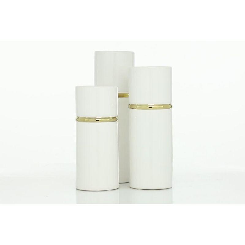 Elegant Trio of White and Gold Ceramic Vases - 12", 14", 16" Height