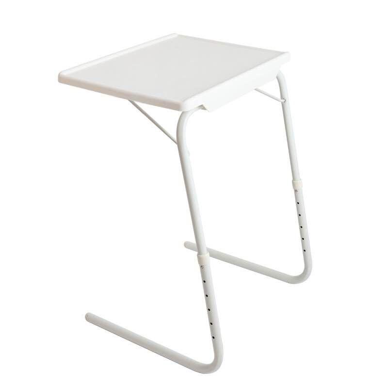 Adjustable White Plastic and Steel Folding TV Tray Table