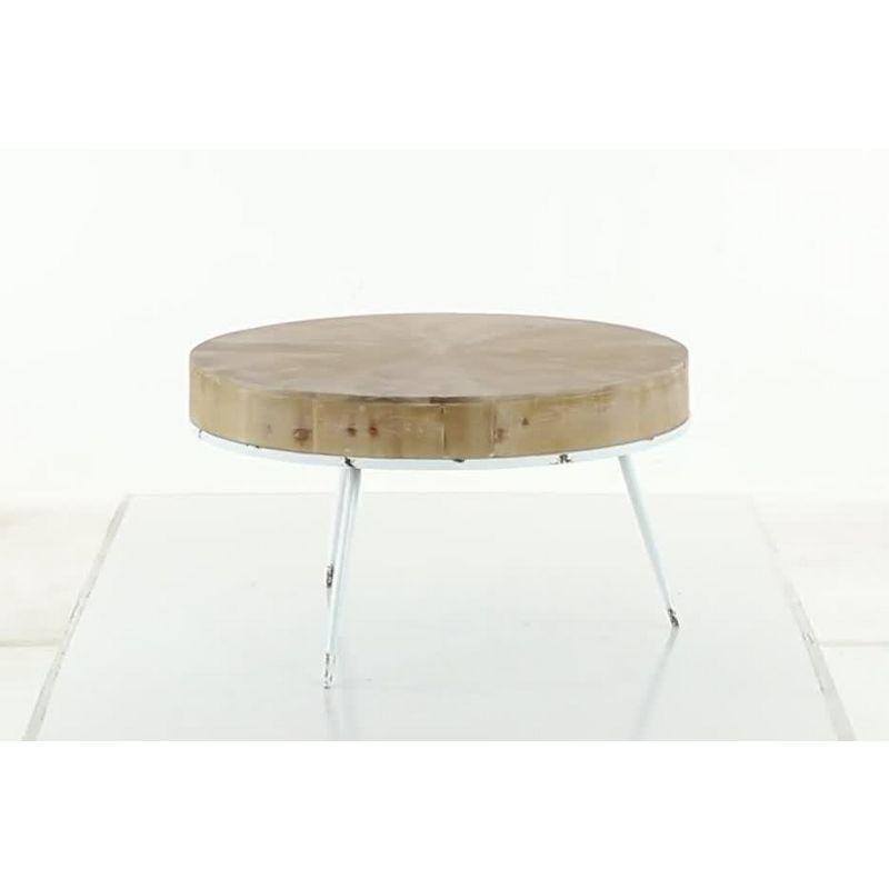 Modern Minimalist Round Coffee Table with White Distressed Iron Legs, 32"W