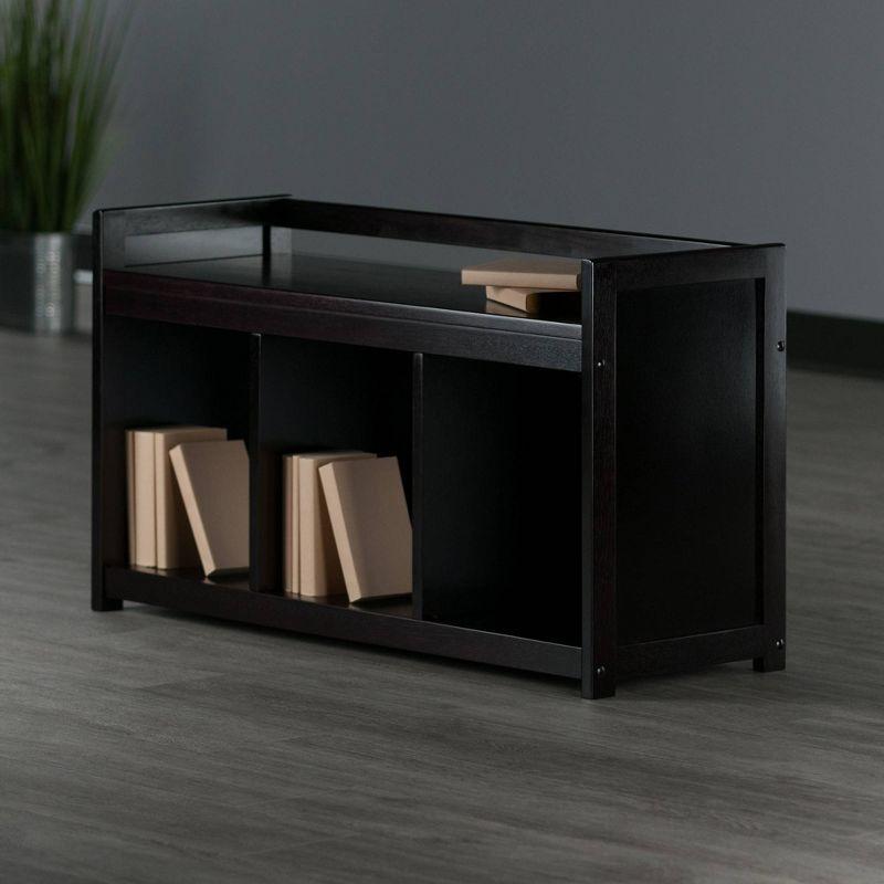 Addison Storage Bench with 3 Section - Dark Espresso - Winsome: Entryway Organizer, Bedroom Faux Leather Ottoman